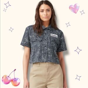 NWOT Dickies ‘Cropped Work Shirt’ in “Rinsed Navy Crosshatch” Size XS